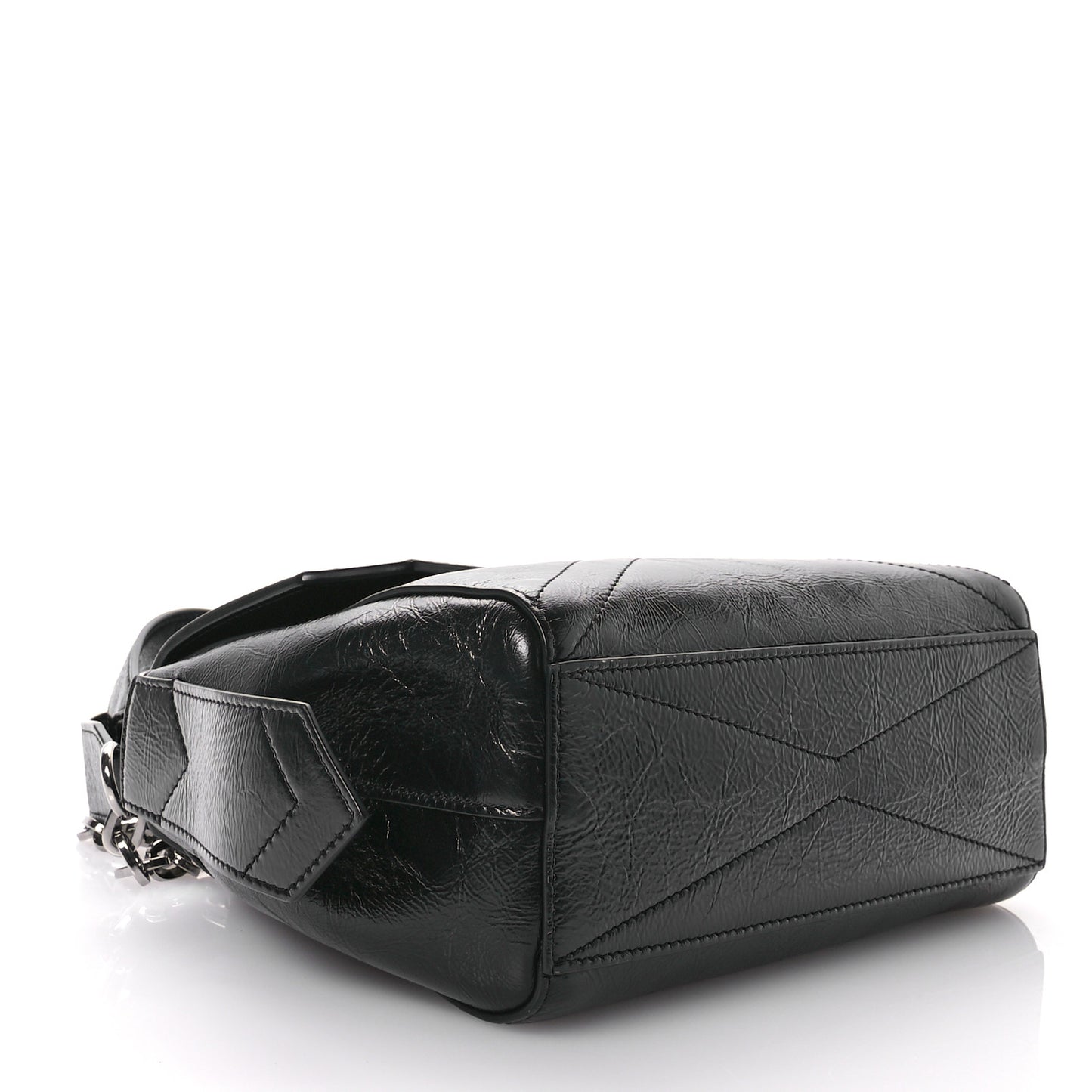 Creased Patent Calfskin Small ID Flap Black