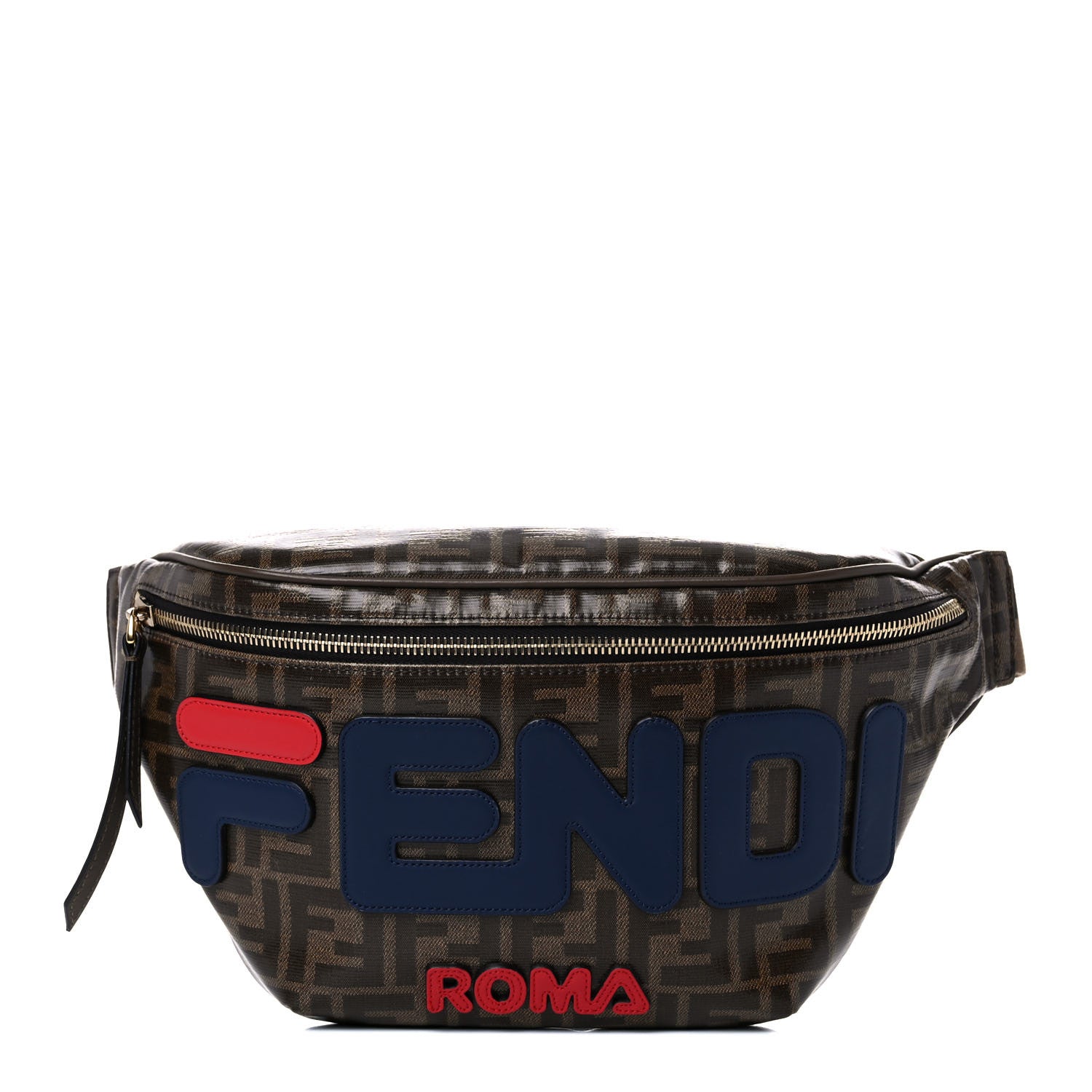 Fendi X FILA Glazed Fabric Vitello Century FF 1974 Mania Belt Bag Mogano Panna Blueberry 1 of 14