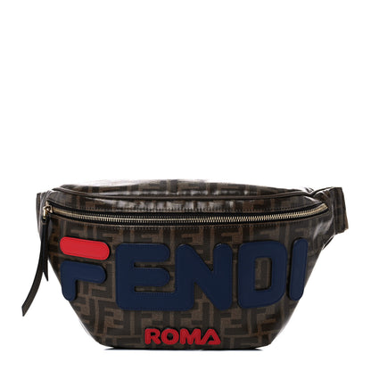 Fendi X FILA Glazed Fabric Vitello Century FF 1974 Mania Belt Bag Mogano Panna Blueberry 1 of 14