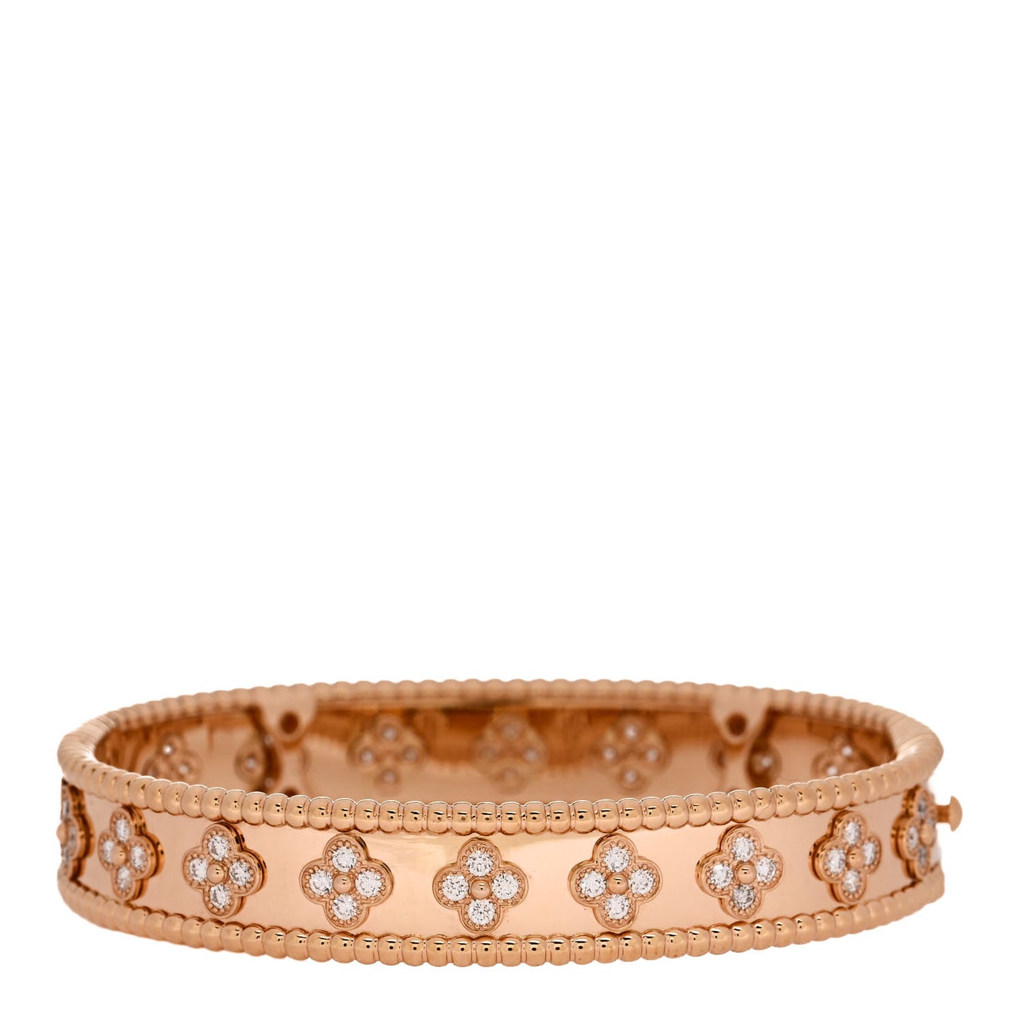 18K Rose Gold Diamond Perlee Clovers Bangle Bracelet S