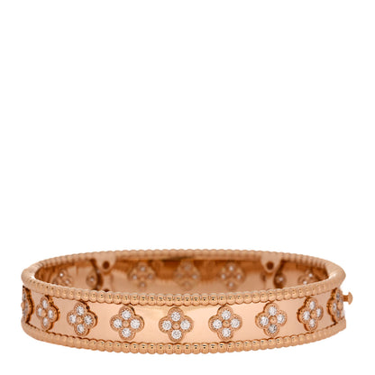 Van Cleef & Arpels 18K Rose Gold Diamond Perlee Clovers Bangle Bracelet S 2 of 4