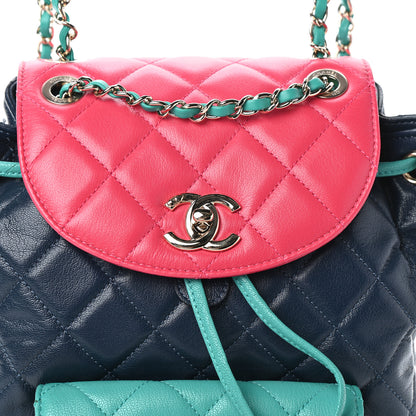 Chanel Goatskin Quilted Duma Drawstring Backpack Navy Turquoise Pink 8 of 10