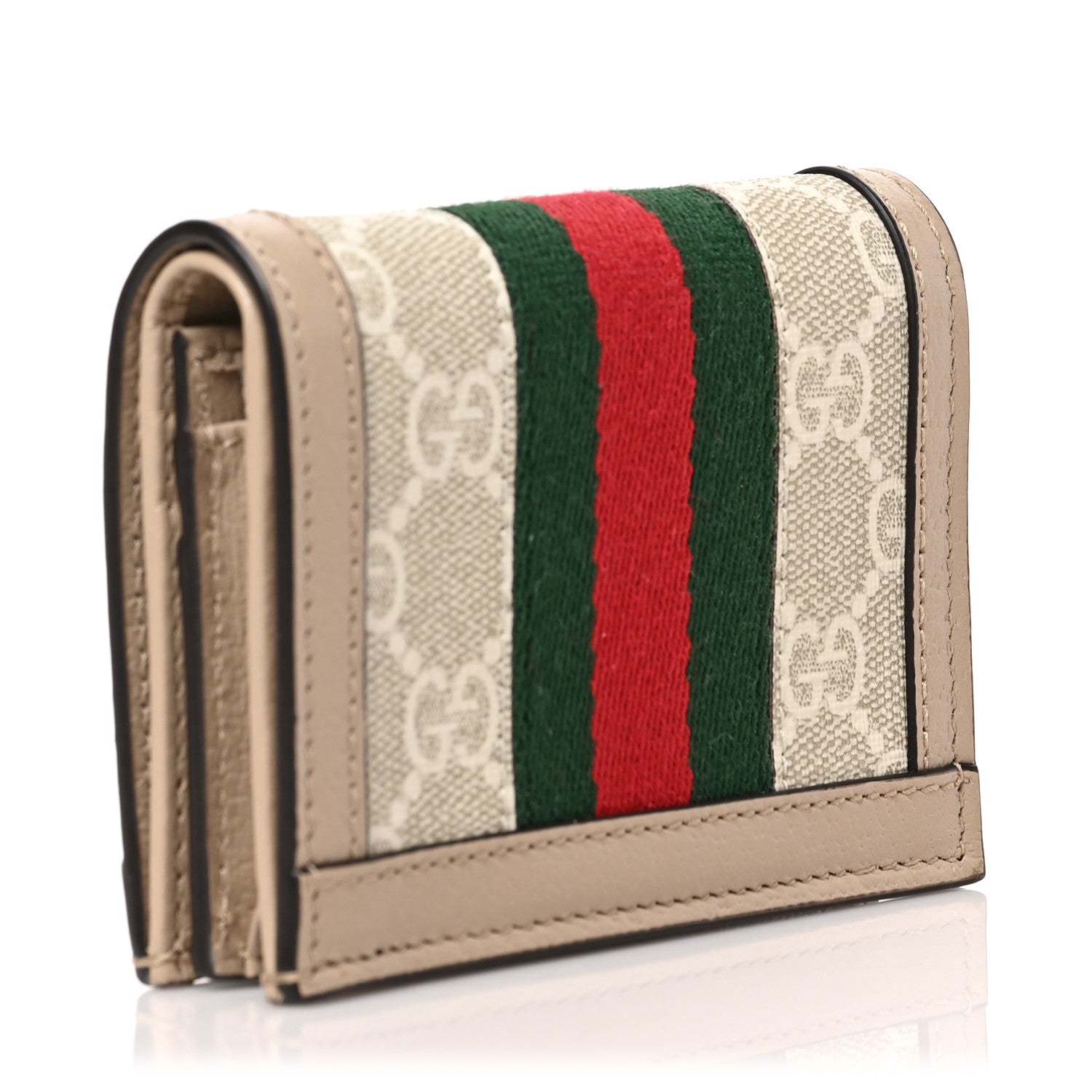 Gucci GG Supreme Monogram Textured Dollar Calfskin Web Ophidia Card Case Beige Mystic White Oatmeal 3 of 6