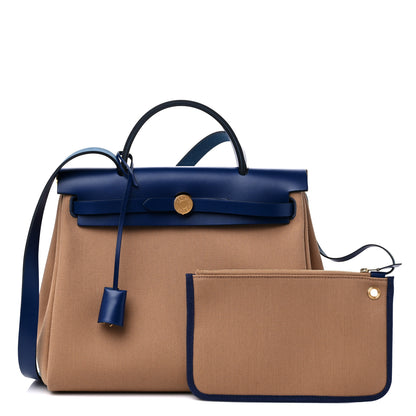 Hermes Military Toile Vache Hunter Herbag Zip Retourne 31 PM Chai Bleu Saphir 1 of 11