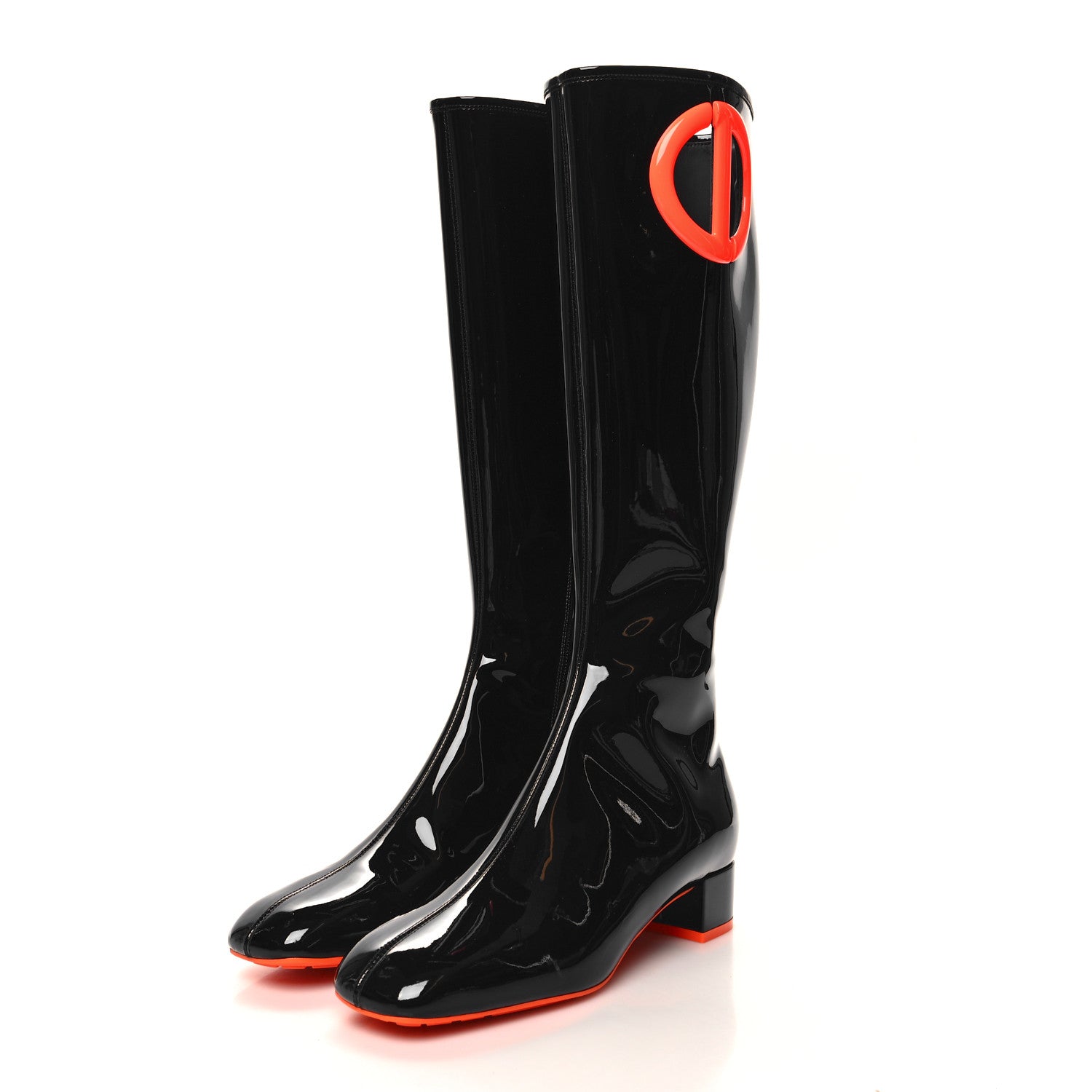 Christian Dior Patent Calfskin Dior Idole Boots 38.5 Black Orange 3 of 7
