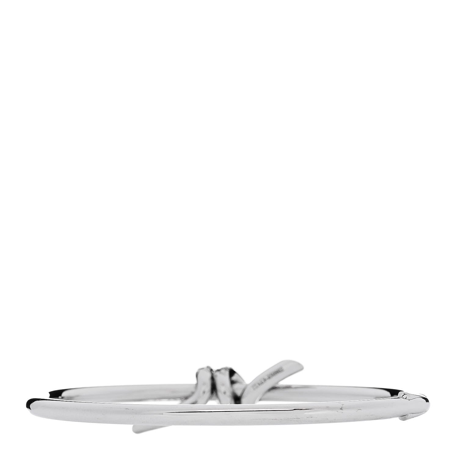 Tiffany 18K White Gold Diamond Knot Wire Bangle Bracelet 2 of 4