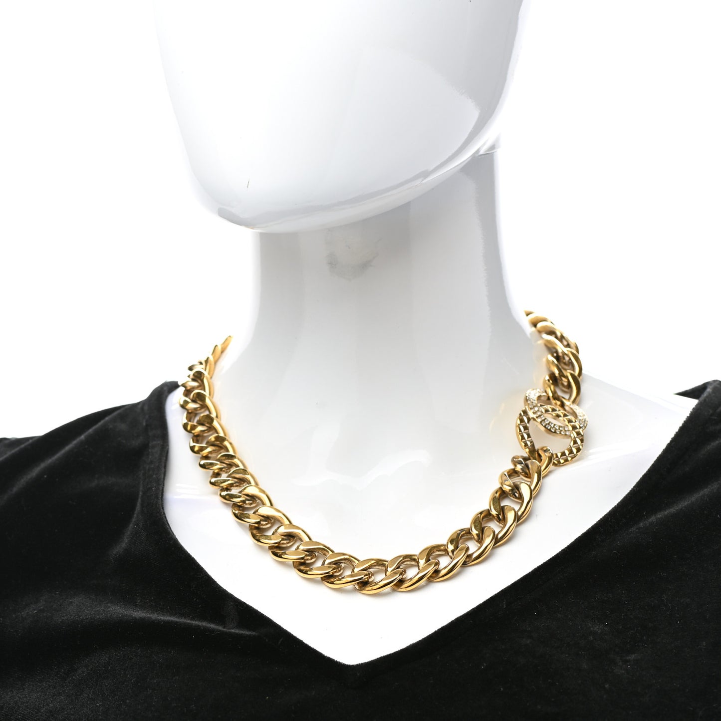 Baguette Crystal Quilted CC Chain Choker Necklace Gold