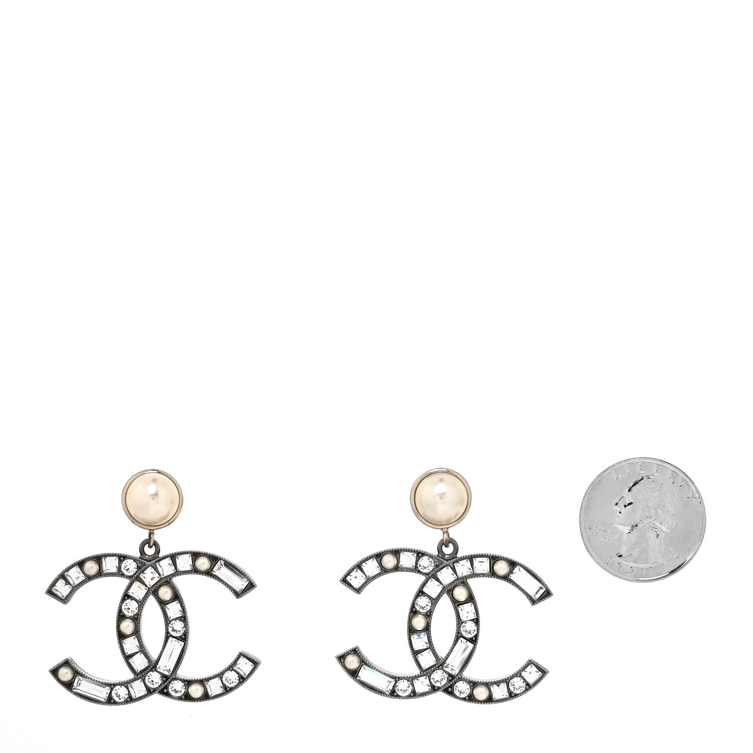Chanel Crystal Baguette Pearl Bright Young Things CC Drop Earrings Silver 2 of 4