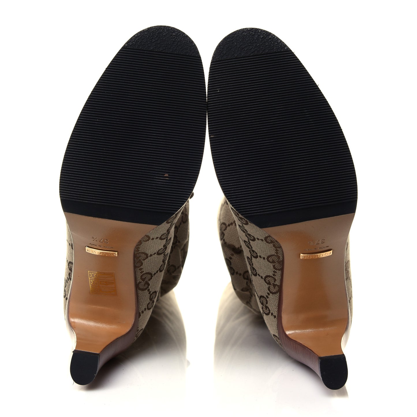 Monogram Lisa Mid Heel Boots 37.5 Beige Ebony