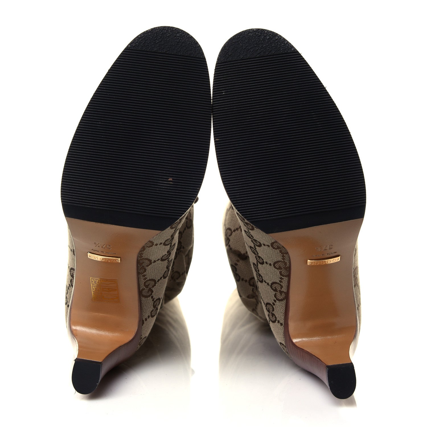 Gucci Monogram Lisa Mid Heel Boots 37.5 Beige Ebony 6 of 6