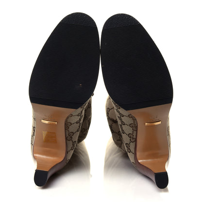 Gucci Monogram Lisa Mid Heel Boots 37.5 Beige Ebony 6 of 6