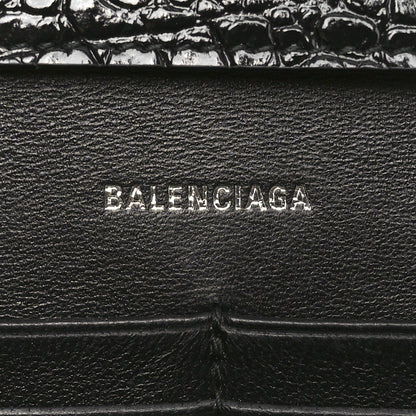 Balenciaga Shiny Calfskin Strass Monochrome Crocodile Embossed Hourglass Chain Bag Black 6 of 9