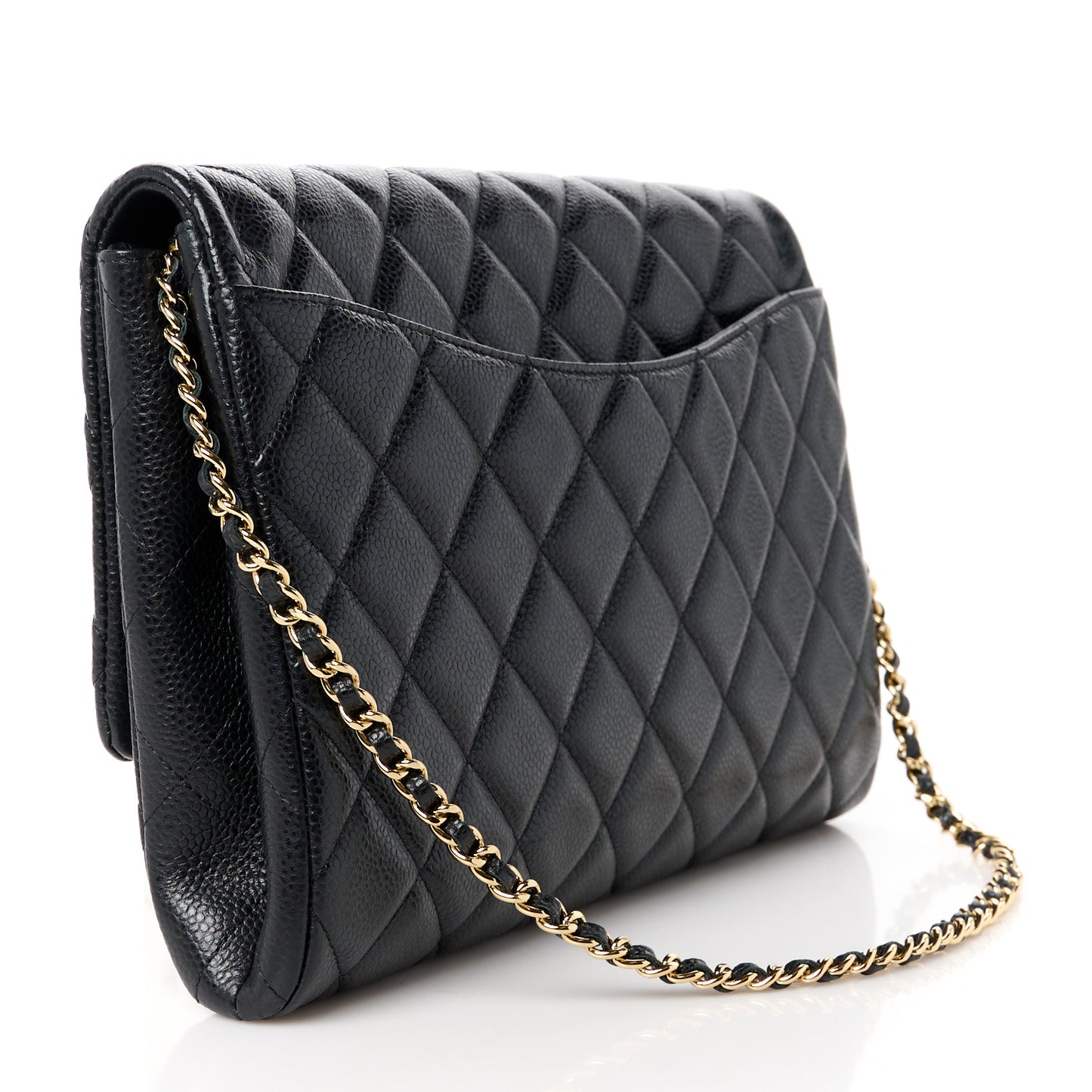 Caviar Quilted Clutch With Chain Flap Black