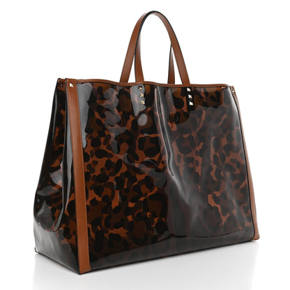 Valentino Garavani PVC Leopard Print Large Rockstud Shopping Tote Brown 4 of 9