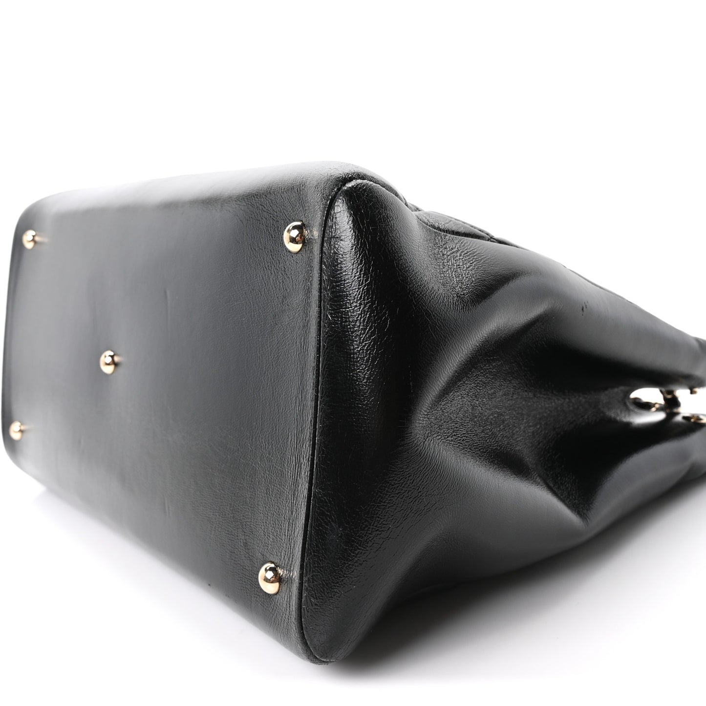 Shiny Aged Calfskin Quilted Large 31 Shopping Bag Black