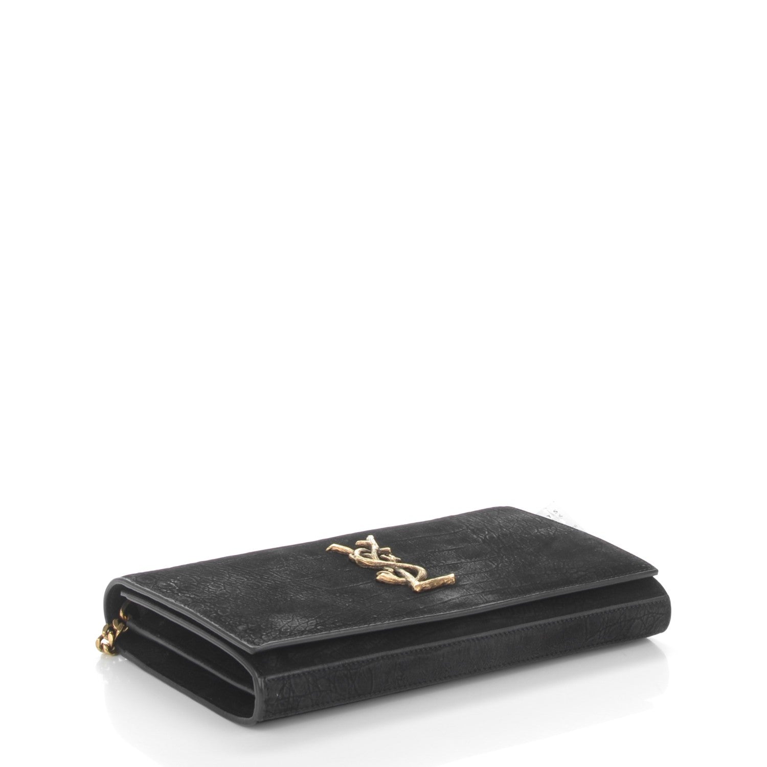 Saint Laurent Crocodile Embossed Nubuck Monogram Chain Wallet in Black 4 of 7