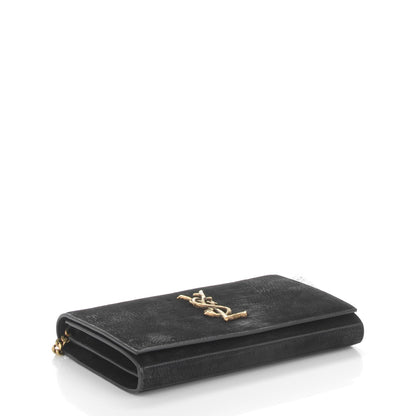 Saint Laurent Crocodile Embossed Nubuck Monogram Chain Wallet in Black 4 of 7