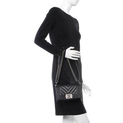 Chanel Caviar Chevron Quilted Small Boy Flap Black 3 of 9