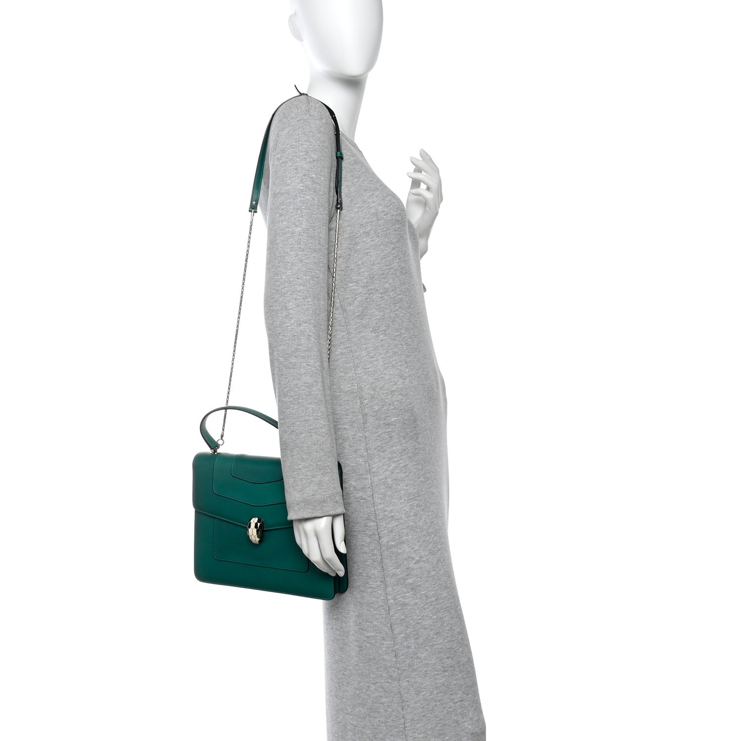 Calfskin Large Serpenti Forever Top Handle Emerald Green
