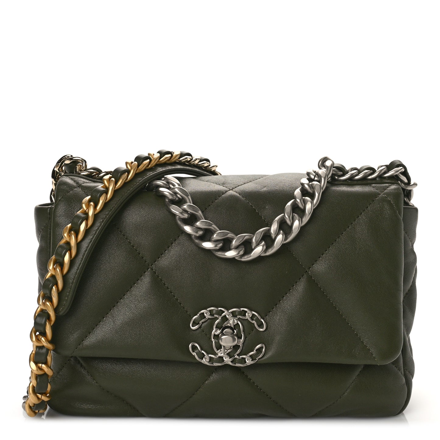 Lambskin Quilted Medium Chanel 19 Flap Khaki