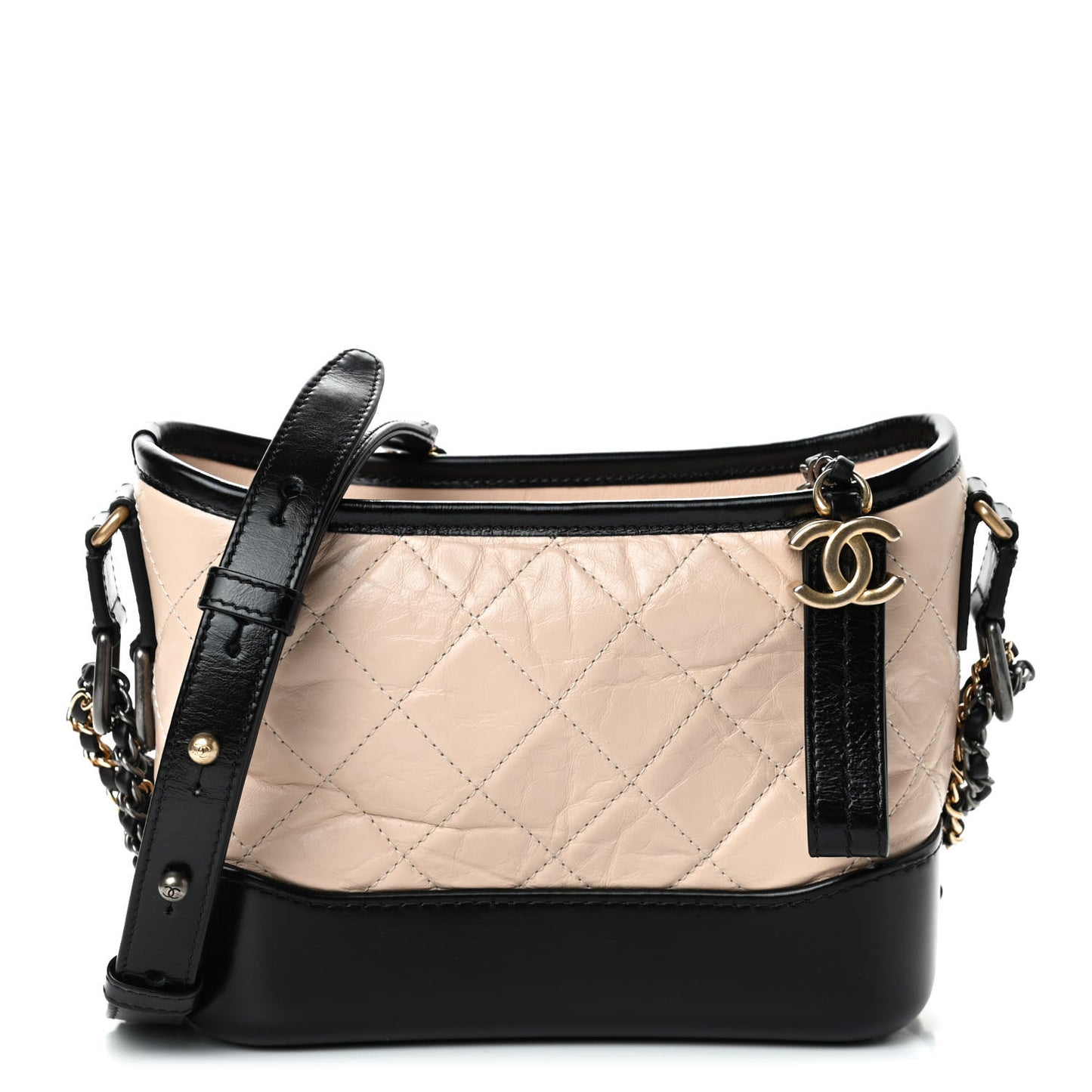 Aged Calfskin Quilted Small Gabrielle Hobo Beige Black