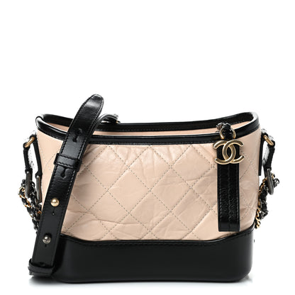 Chanel Aged Calfskin Quilted Small Gabrielle Hobo Beige Black 1 of 4