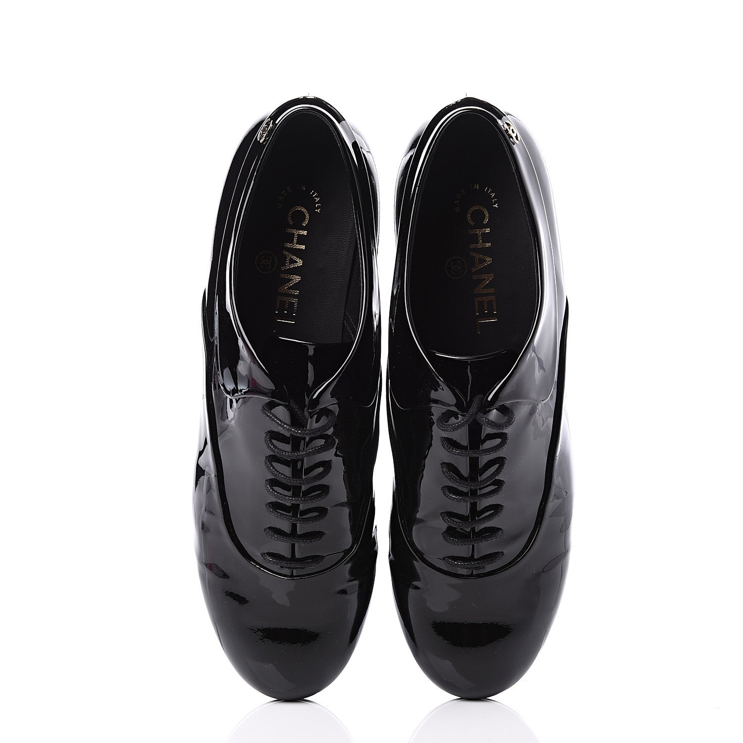 Chanel Patent Pearl CC Lace Up Oxfords 39 Black 5 of 11