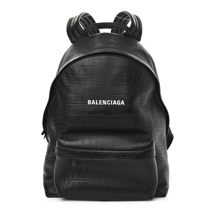 Balenciaga Calfskin Logo Crocodile Embossed Everyday Backpack Black 1 of 15