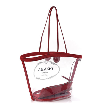 Prada Plexiglass Calfskin Small Shopper Tote Rosso 3 of 9