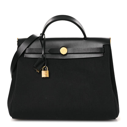 Hermes Military Toile Vache Hunter Herbag Zip Retourne 31 PM Black 1 of 13