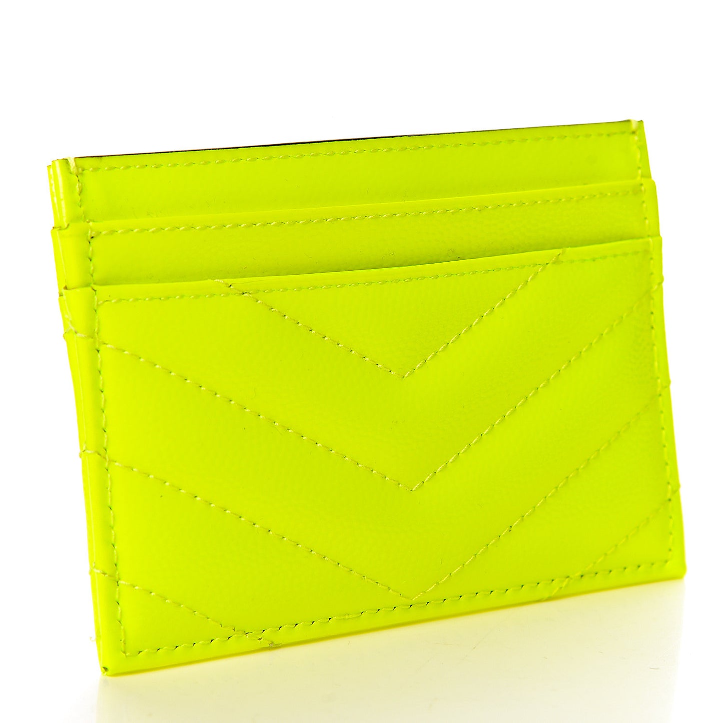 Patent Grain De Poudre Matelasse Chevron Monogram Credit Card Case Neon Yellow