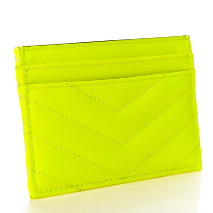 Saint Laurent Patent Grain De Poudre Matelasse Chevron Monogram Credit Card Case Neon Yellow 3 of 9