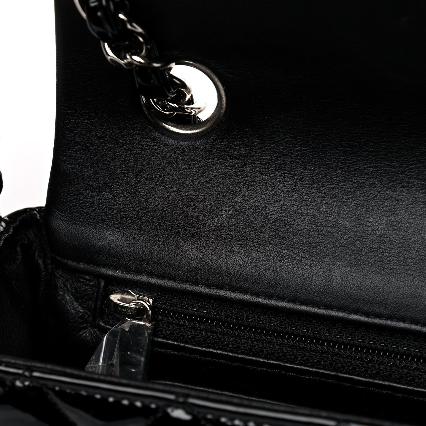 Patent Calfskin Quilted Mini Rectangular Flap Black