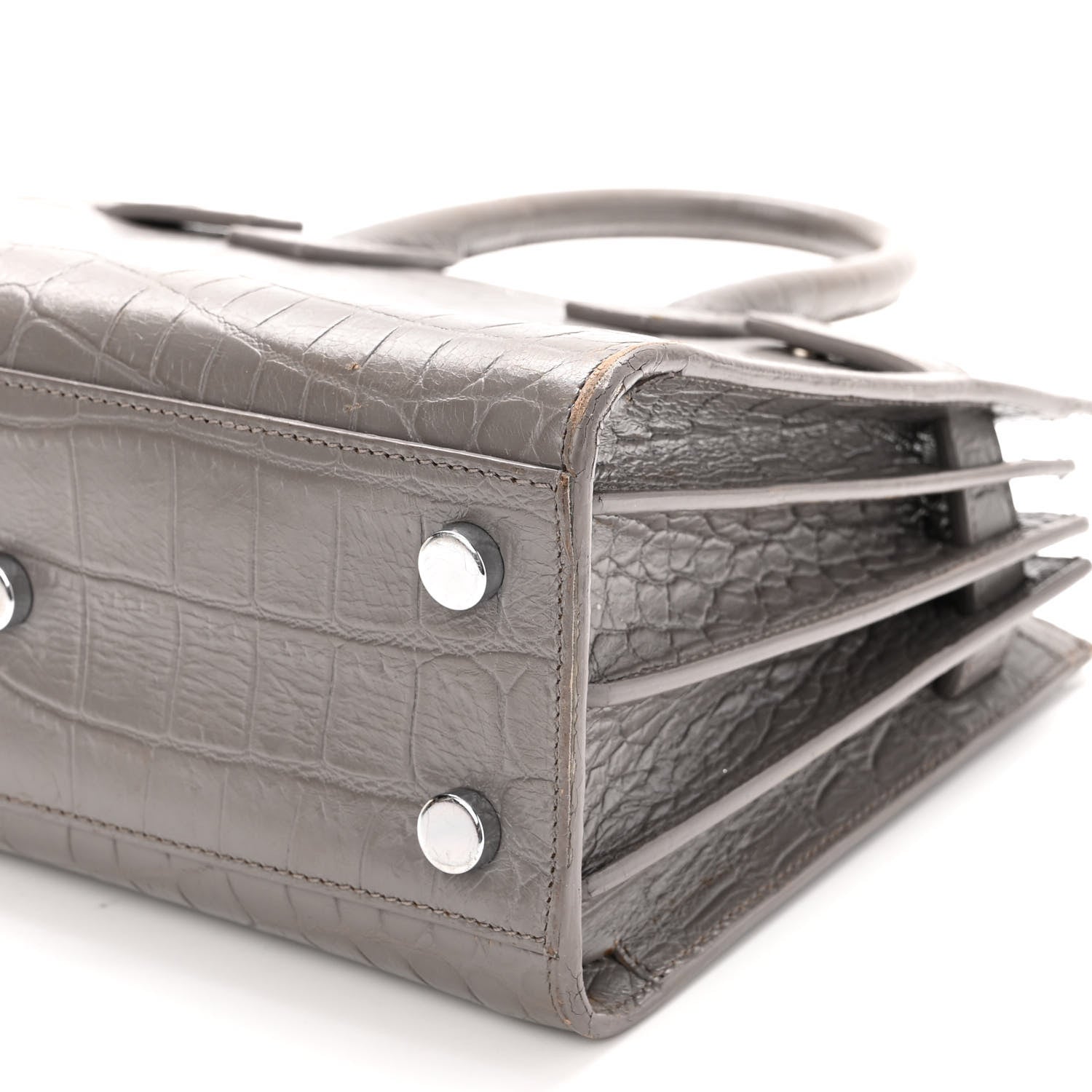 Saint Laurent Calfskin Crocodile Embossed Nano Sac De Jour Fog 9 of 23