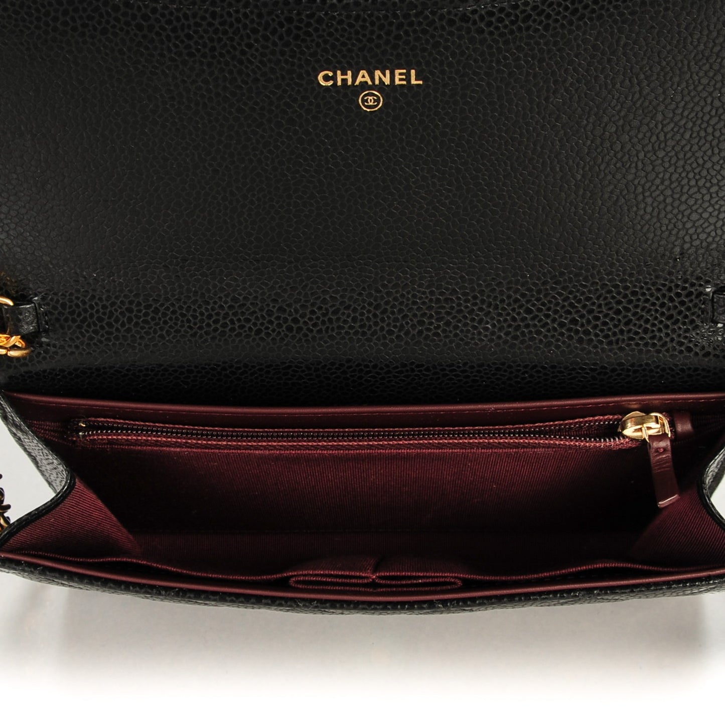 Caviar Quilted Wallet On Removable Chain Black