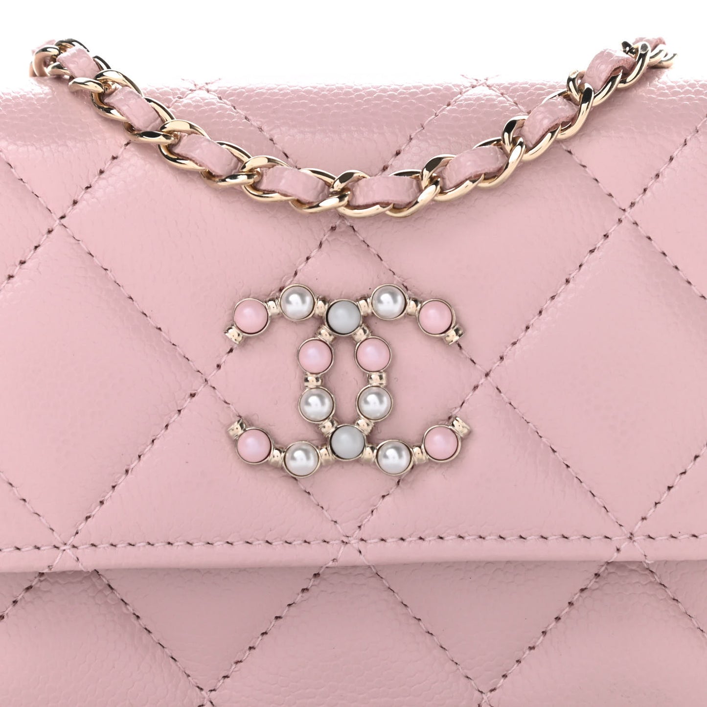 Caviar Quilted Coco Candy Card Holder On Chain Light Pink