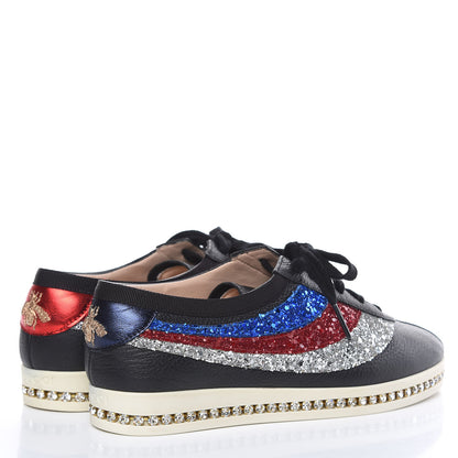 Gucci Calfskin Glitter Crystal Womens Sylvie Web Falacer Sneakers 36.5 Black 4 of 10
