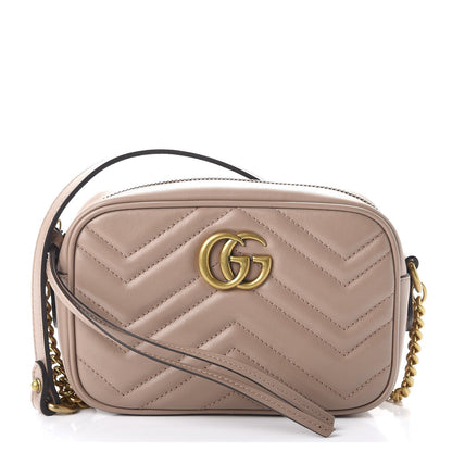 Gucci Calfskin Matelasse Mini GG Marmont Chain Shoulder Bag Porcelain Rose 1 of 8