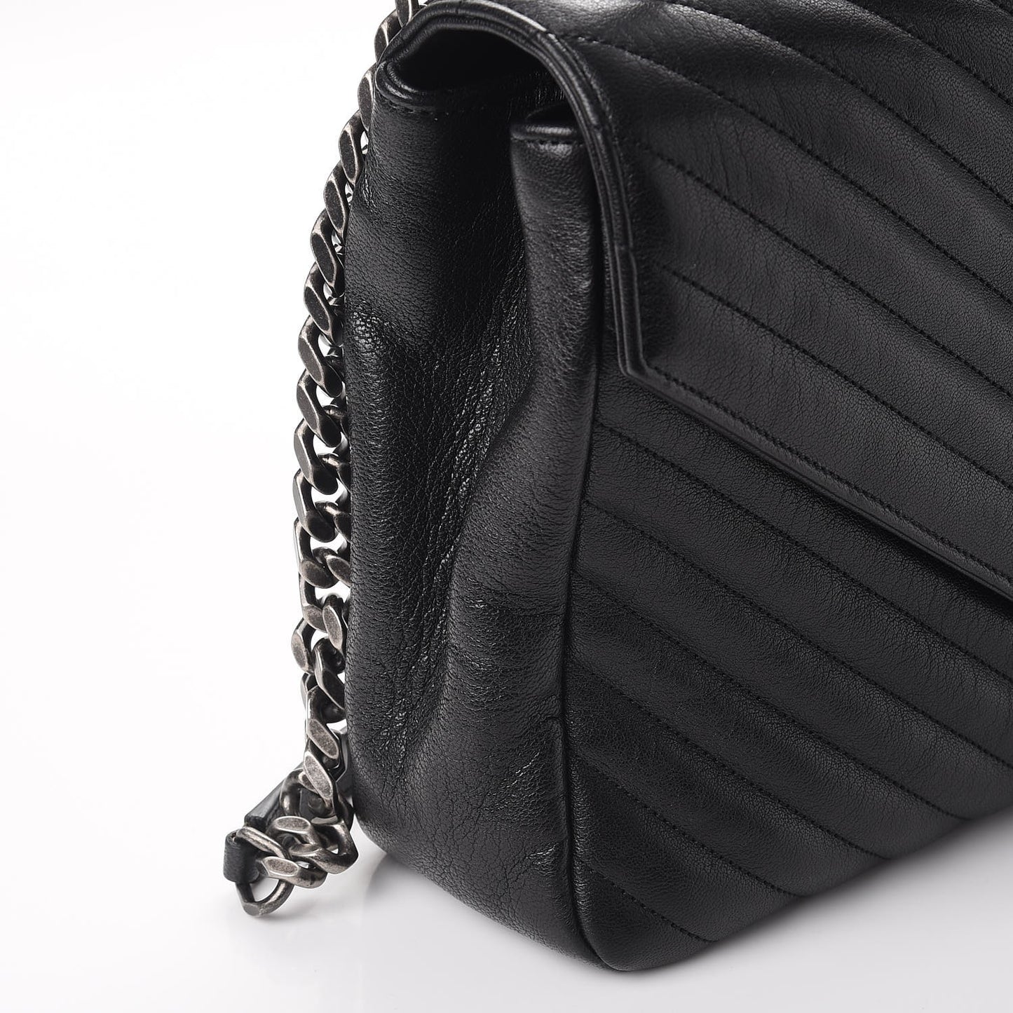 Sheepskin Matelasse Chevron Monogram Large College Satchel Black
