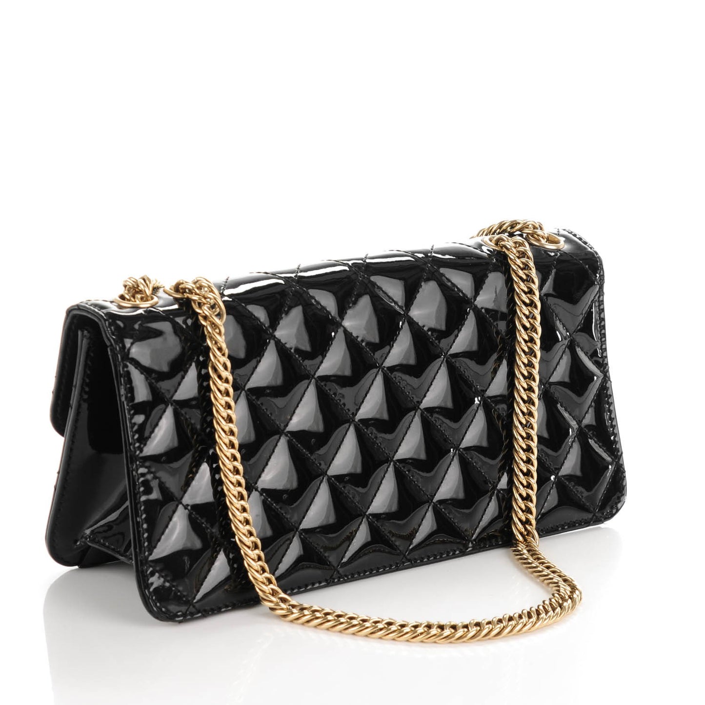 Patent Quilted Evening Star East West Flap Black