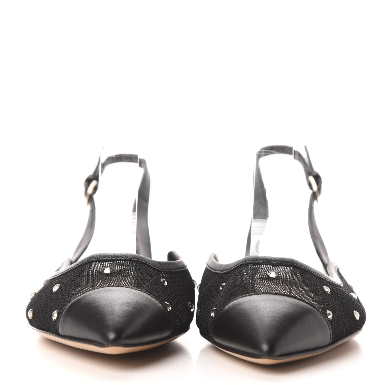 Valentino Garavani Mesh Crystal Cap Toe Slingback Flats 37 Black 3 of 7