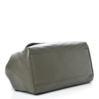 Saint Laurent Vintage Calfskin Chevron Monogram Medium Nolita Olive Green 4 of 10