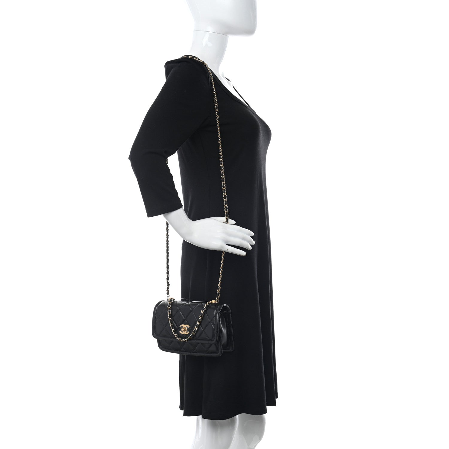 Chanel Shiny Lambskin Flap Clutch With Chain Black 2 of 11