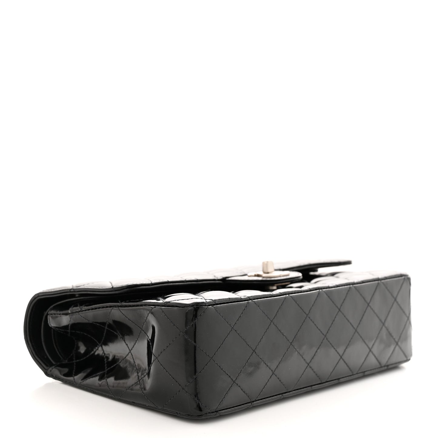 Patent Quilted Medium Double Flap Black