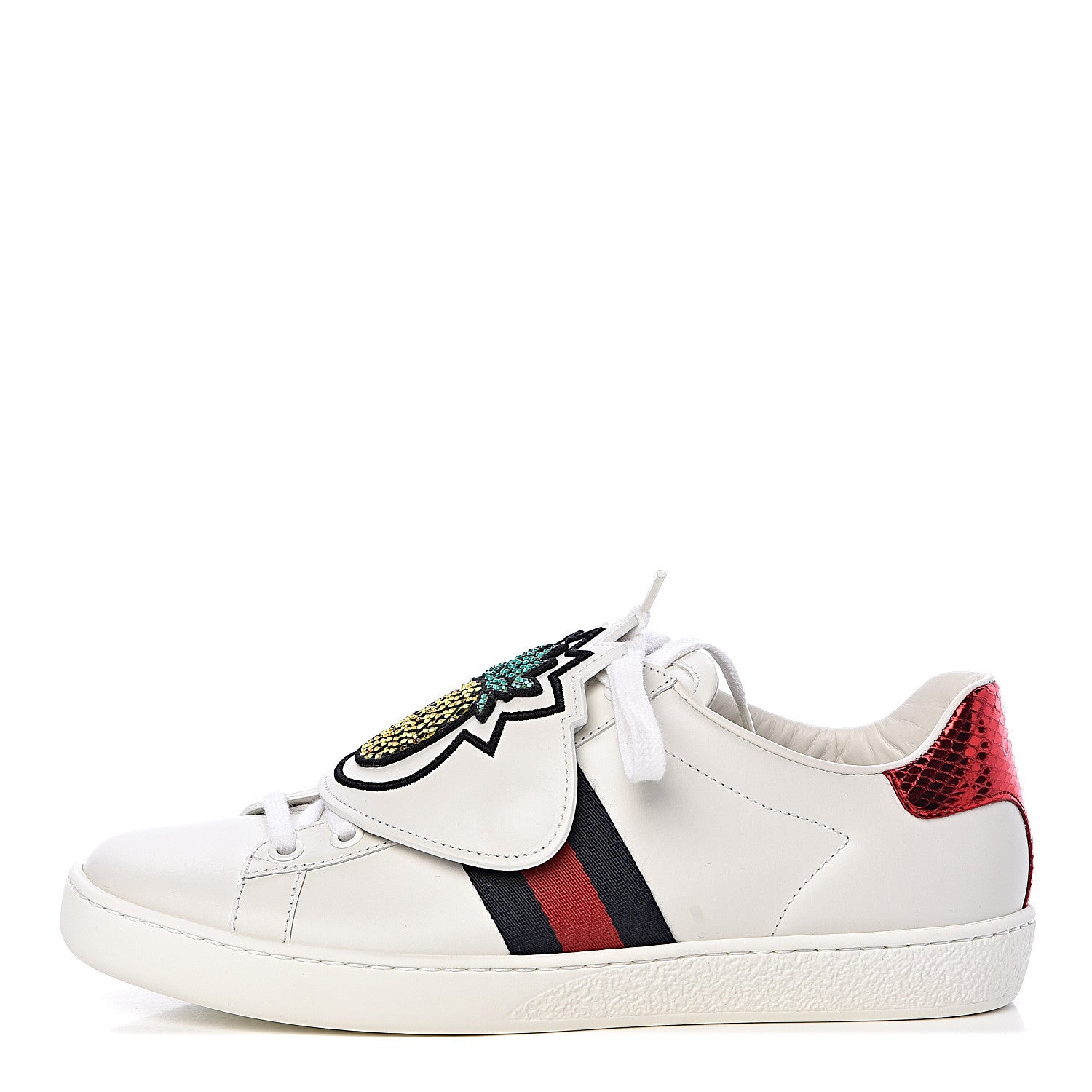 Gucci Calfskin Ayers Crystal Web Womens New Ace Pineapple Sneakers 37 White 1 of 11