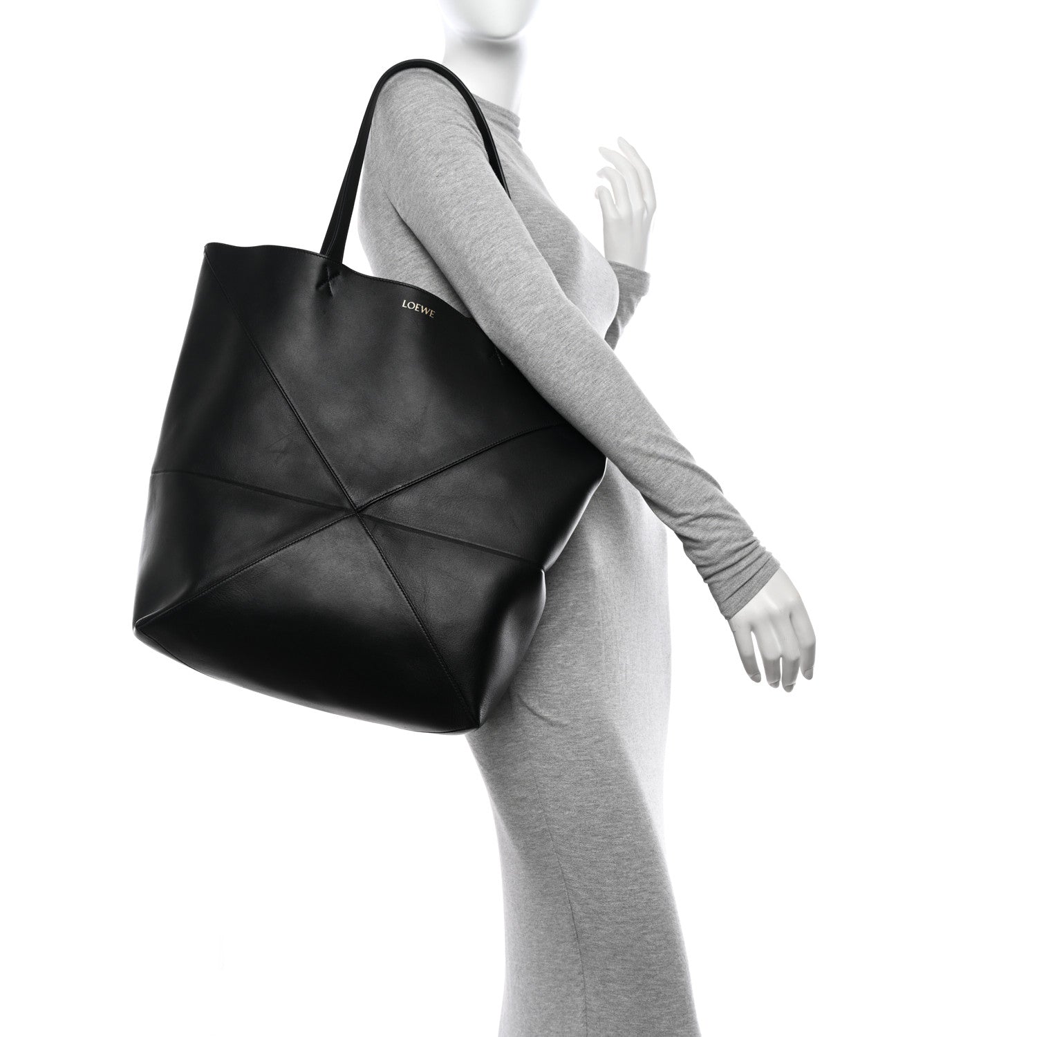 Loewe Shiny Calfskin Large Puzzle Fold Tote Black 2 of 15