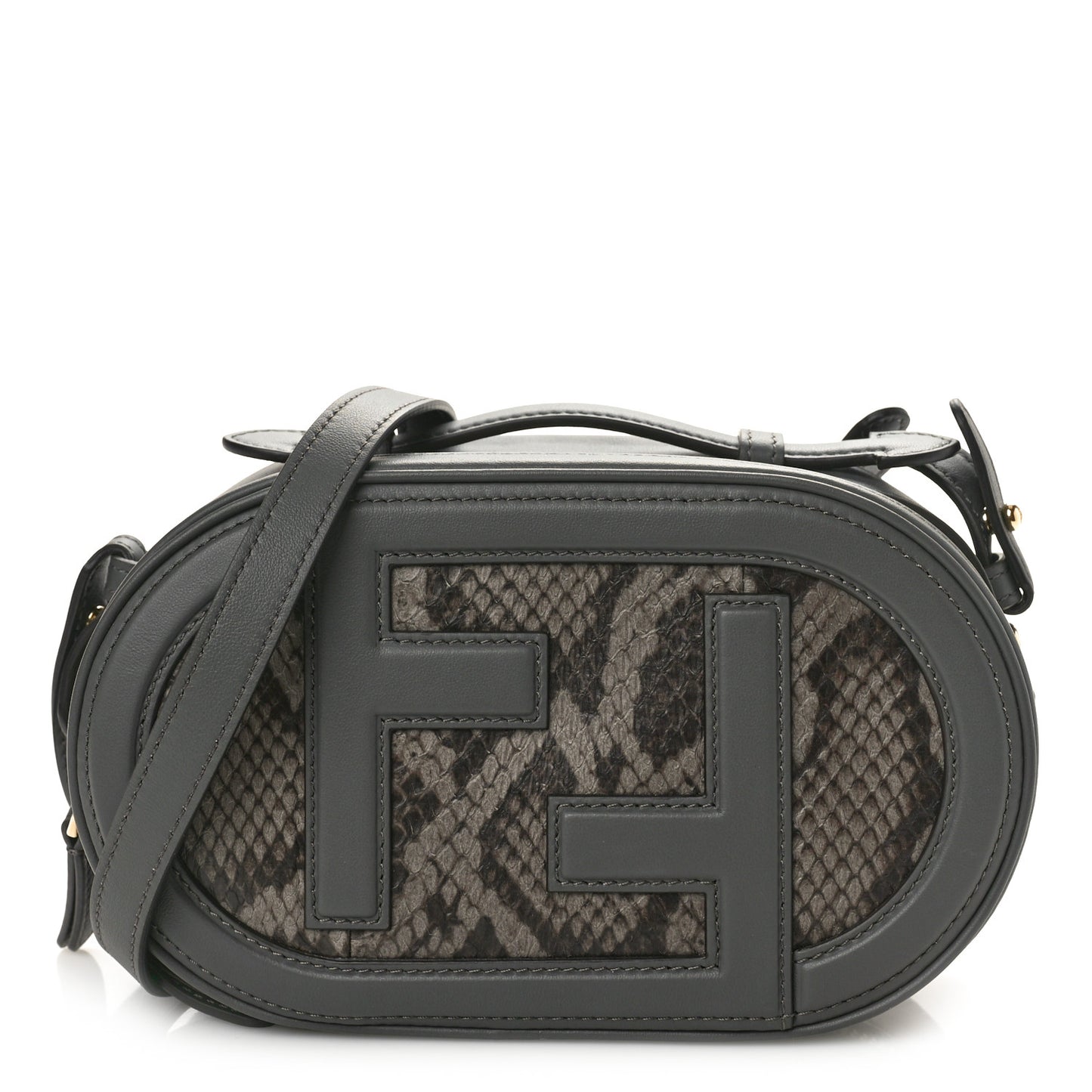 Vitello Grace Elaphe Python Print O'Lock Mini Camera Case Asfalto Fumo