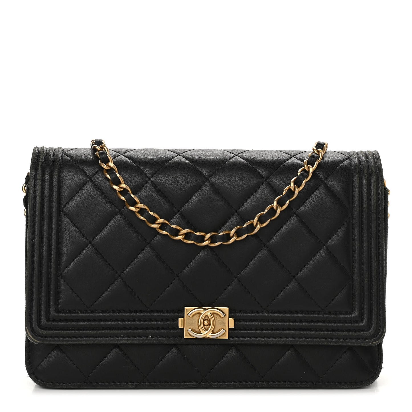 Calfskin Quilted Boy Wallet On Chain WOC Black