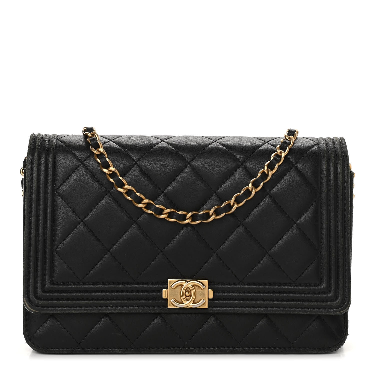 Chanel Calfskin Quilted Boy Wallet On Chain WOC Black 1 of 15