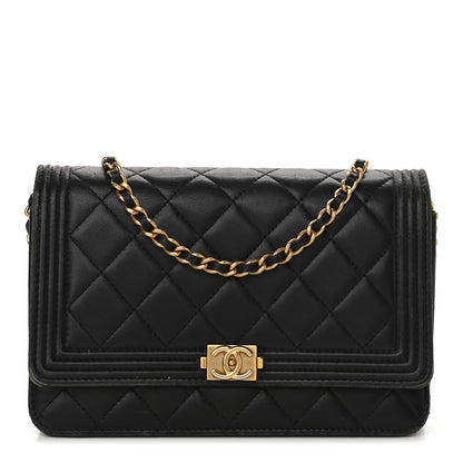 Chanel Calfskin Quilted Boy Wallet On Chain WOC Black 1 of 15